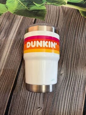 Dunkin' White Stainless Steel Travel Tumbler with Pink & Orange Logo